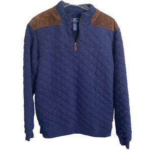 Vineyard Vines quilted Shep pullover navy blue brown suede size M